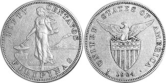 монета Филиппины 50 сентаво 1904