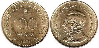монета Аргентина 100 песо 1981