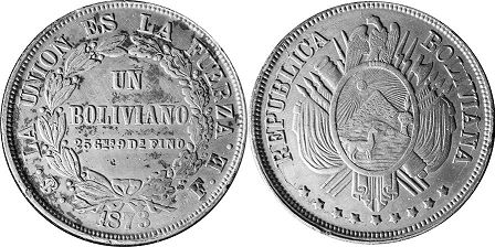 Bolivia 1 boliviano 1873