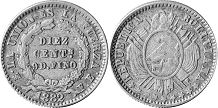 монета Боливия 10 сентаво 1882