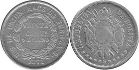 монета Боливия 20 сентаво 1871