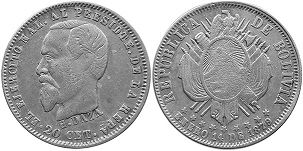 монета Боливия 10 сентаво 1879