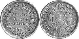 монета Боливия 10 сентаво 1884