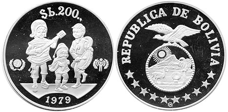 монета Боливия 200 песо 1979