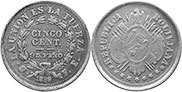 монета Боливия 5 сентаво 1889