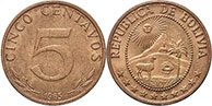 монета Боливия 5 сентаво 1965