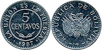 монета Боливия 5 сентаво 1987