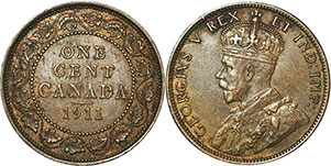 монета Канада 1 цент 1911