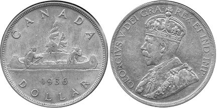 монета Канада 1 доллар 1936