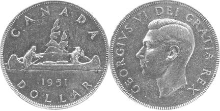 монета Канада 1 доллар 1951