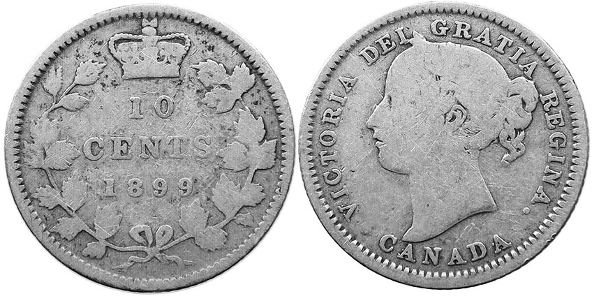 монета Канада монета 10 центов 1899