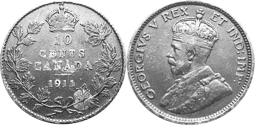 монета Канада монета 10 центов 1911