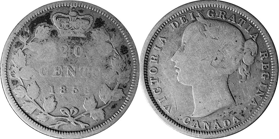 монета Канада монета 20 центов 1858