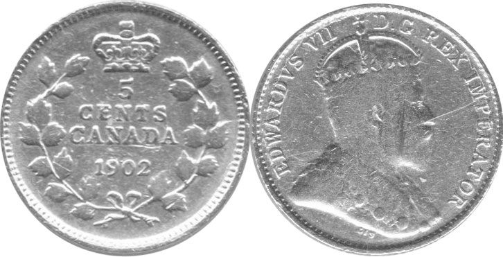 монета Канада монета 5 центов 1902