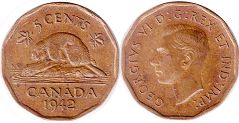 монета Канада 5 центов 1942