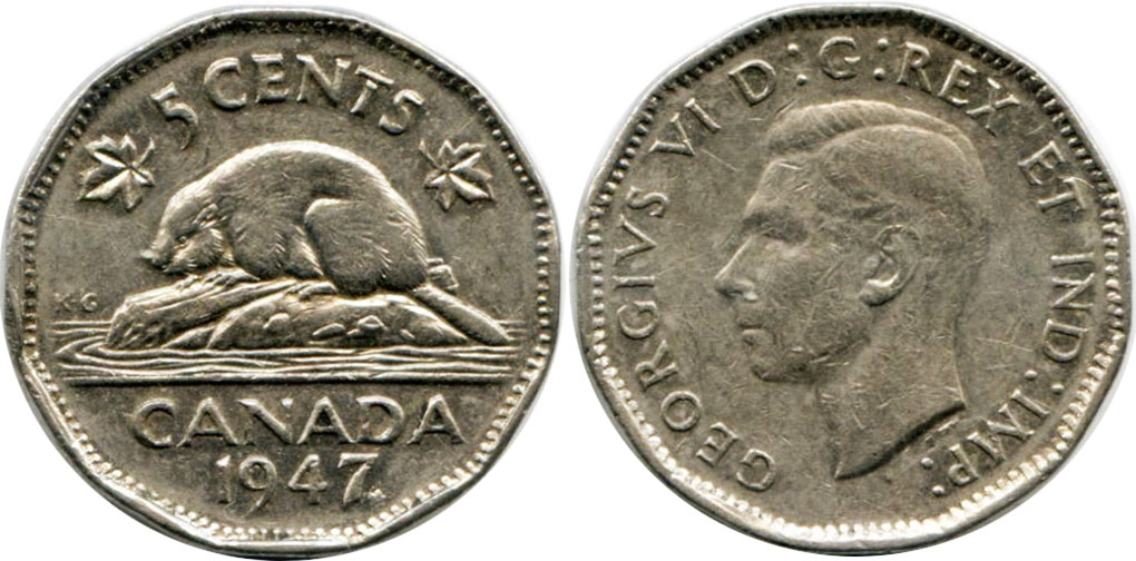 монета Канада монета 5 центов 1947