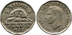 монета Канада 5 центов 1947