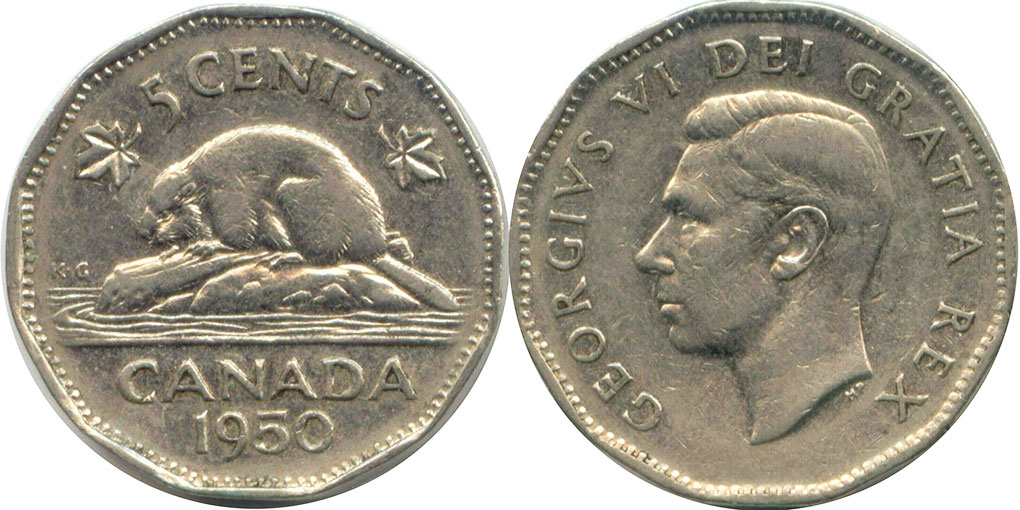 монета Канада монета 5 центов 1950