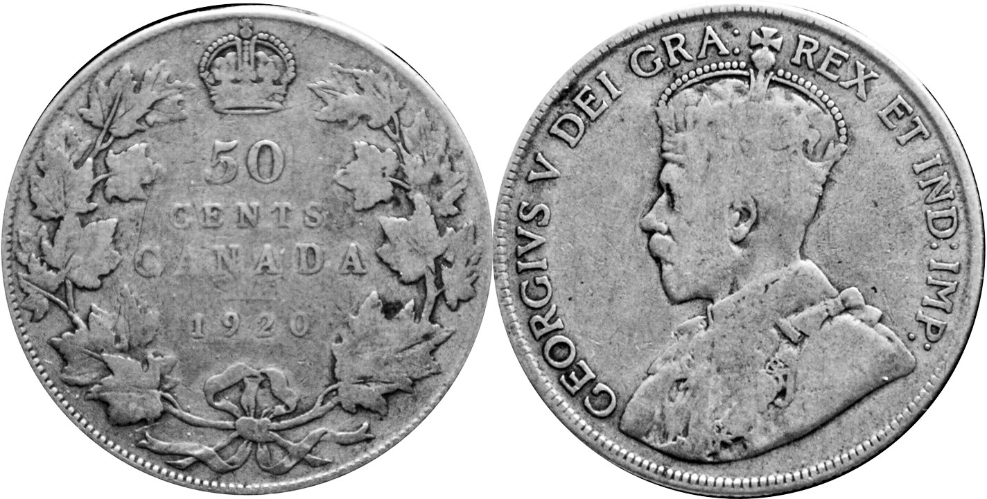 монета Канада монета 50 центов 1920