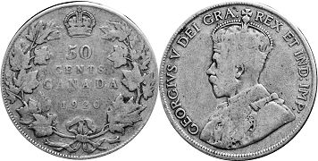 монета Канада 50 центов 1920