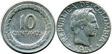 монета Колумбия 10 сентаво 1951
