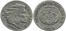 монета Колумбия 10 сентаво 1953