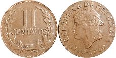 монета Колумбия 2 сентаво 1960