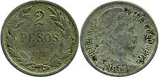 монета Колумбия 2 песо 1914