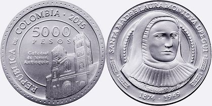 монета Колумбия 5000 песо 2015
