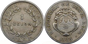 монета Коста-Рика 1 колон 1935