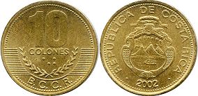 монета Коста Рика 10 колонов 2002