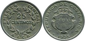 монета Коста Рика 25 сентимо 1935