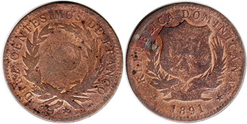 монета Доминиканская Республика 10 сентесимо 1891