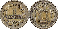 монета Эквадор 1 сентаво 1928