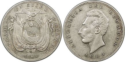 монета Эквадор 1 сукре 1890