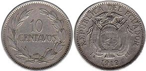 монета Эквадор 10 сентаво 1919