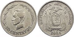 монета Эквадор 10 сентаво 1924