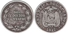 монета Эквадор 2 1/2 сентаво 1917