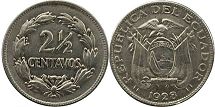 монета Эквадор 2 1/2 сентаво 1928