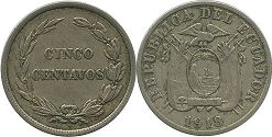 монета Эквадор 5 сентаво 1918