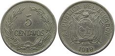 монета Эквадор 5 сентаво 1919