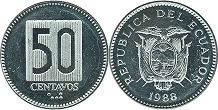 монета Эквадор 50 сентаво 1988