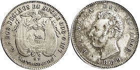 монета Эквадор 2 децимо 1889