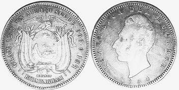 монета Эквадор 1/2 сукре 1884