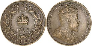 монета Ньюфаундленд 1 цент 1907