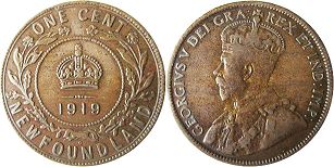 монета Ньюфаундленд 1 цент 1919
