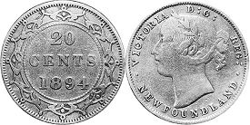 монета Ньюфаундленд 20 центов 1894