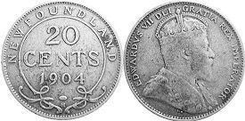 монета Ньюфаундленд 20 центов 1904