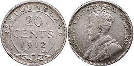 монета Ньюфаундленд 20 центов 1912