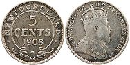 монета Ньюфаундленд 5 центов 1908